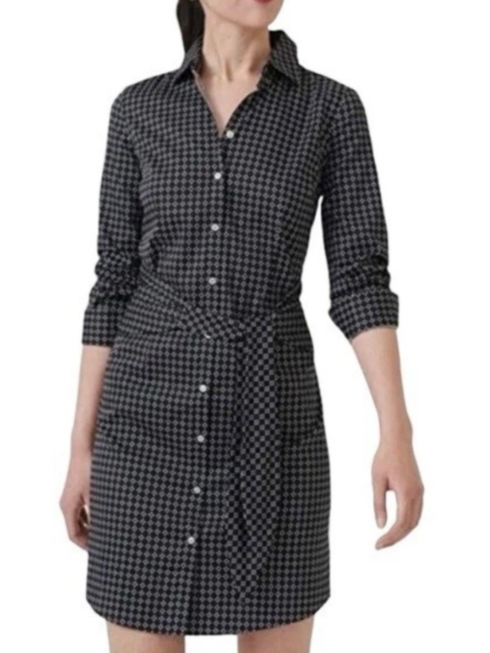 Untuckit Mikael Black/White Polka Dot Button Down Front Tie Waist Dress Size 10